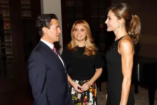 Presidente do México, Enrique Peña, com a sua mulher, Angelica Rivera e a rainha Letizia