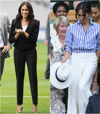 Meghan na Irlanda (esquerda) e em Wimbledon (direita)