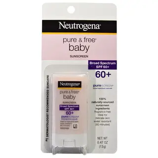 Neutrogena Pure & Free Baby Sunscreen Lotion SPF 60+ - esta loção leve e com uma fórmula resistente à agua dura até 80 minutos até ser necessária uma nova aplicação