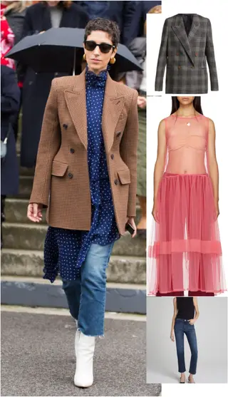 Blazer em tweed + vestido e calças