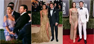Bradley Cooper e Irina Shayk na Met Gala 2016 e 2018, e nos Globos de Ouro 2019