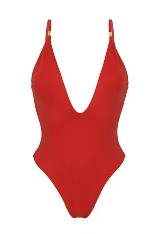 Fato de banho vermelho de decote vincado, Brazilian Bikini Shop
