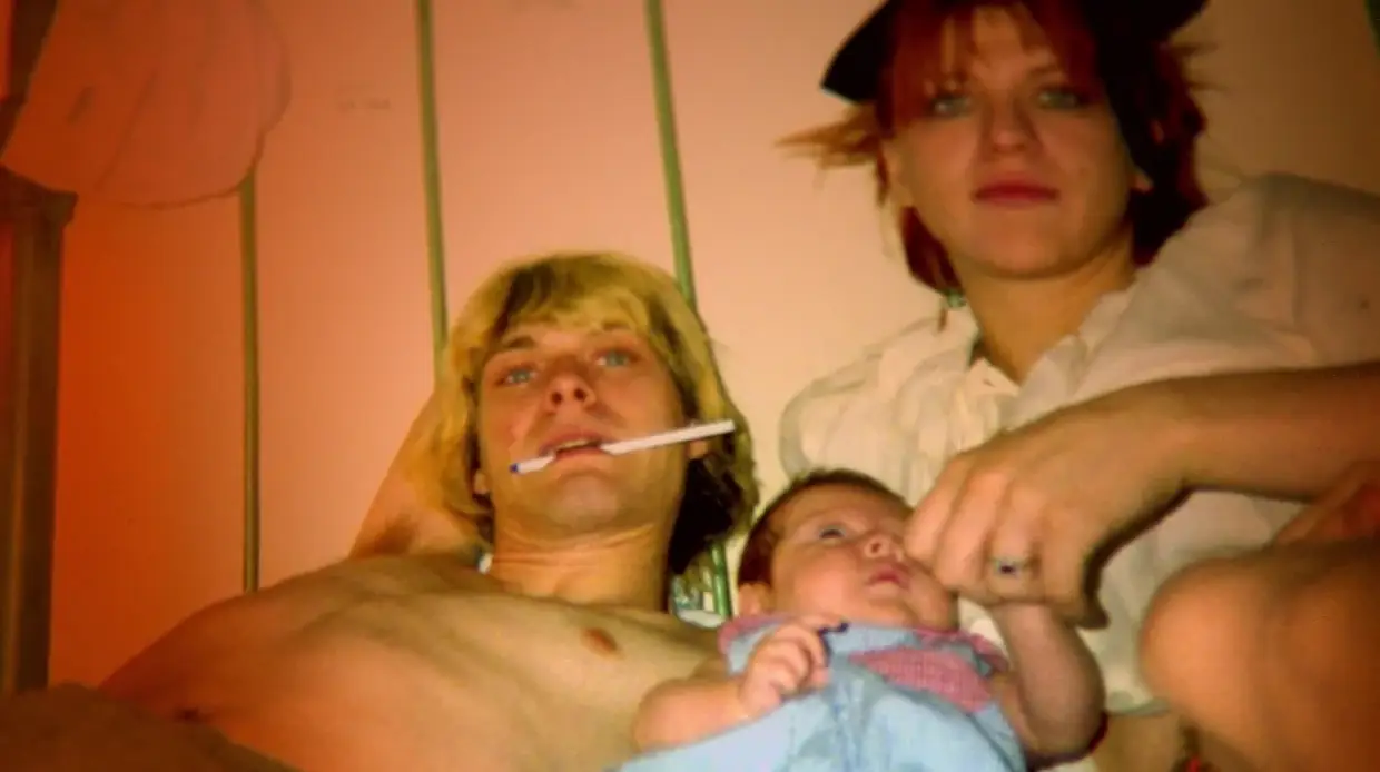 Frances com os pais, Kurt Cobain e Courtney Love