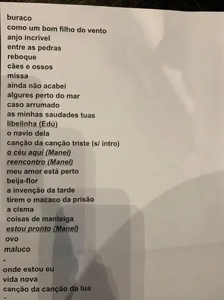 Manel Cruz no Capitólio - alinhamento do concerto (sem os dois encores extra, com 'Capitão Romance' e 'Não Aldrabes')