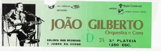 O bilhete do espetáculo de João Gilberto a 7 de junho de 1984 no Coliseu dos Recreios