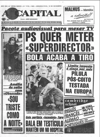 Capa do jornal "A Capital", de 19 de novembro de 1990