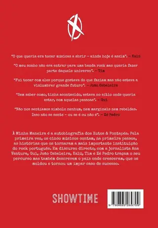 Contracapa do primeiro volume de "À Minha Maneira", autobiografia dos Xutos & Pontapés