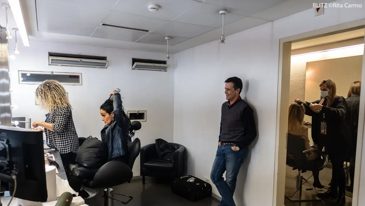 Bastidores do Festival da Canção 2021 - sala de maquilhagem com Rita Guerra e Jorge Gabriel