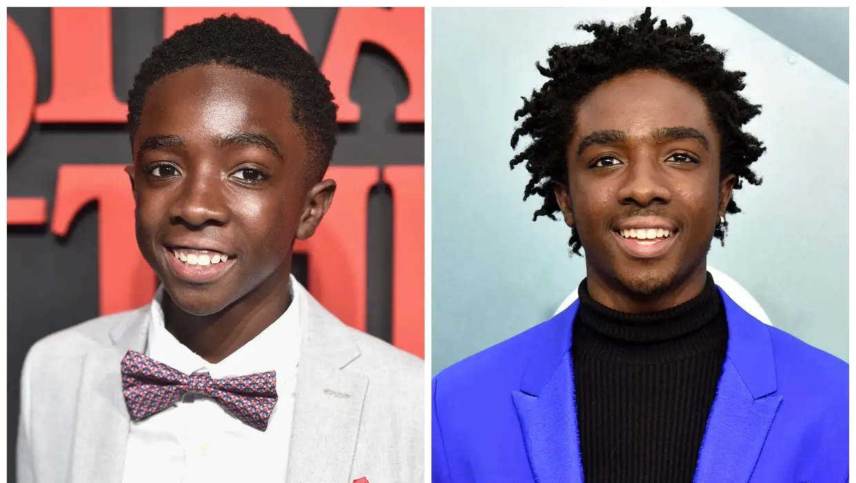 Caleb McLaughlin (Lucas Sinclair) com 14 anos (esq.) e com 18 anos (dir.)