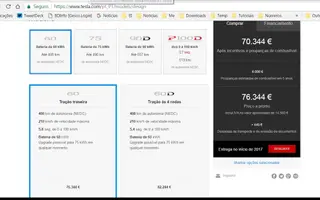 O Model S com bateria de 60 kWh e sem extras tem um preço base de €76.344