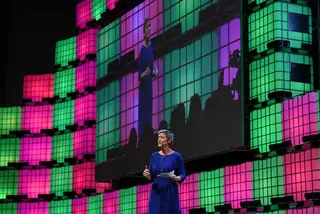 Vestager, enqanto discursa no palco principal da Web Summit