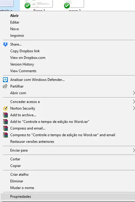 Se quiser verificar esta informação sem abrir o documento. Entre no Exploador de Ficheiros e selecione o documento em causa. Clique com o botão direito sobre ele e escolha Propriedades.
