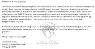 E-mail de phising que foi enviado para os alunos do ISCTE
