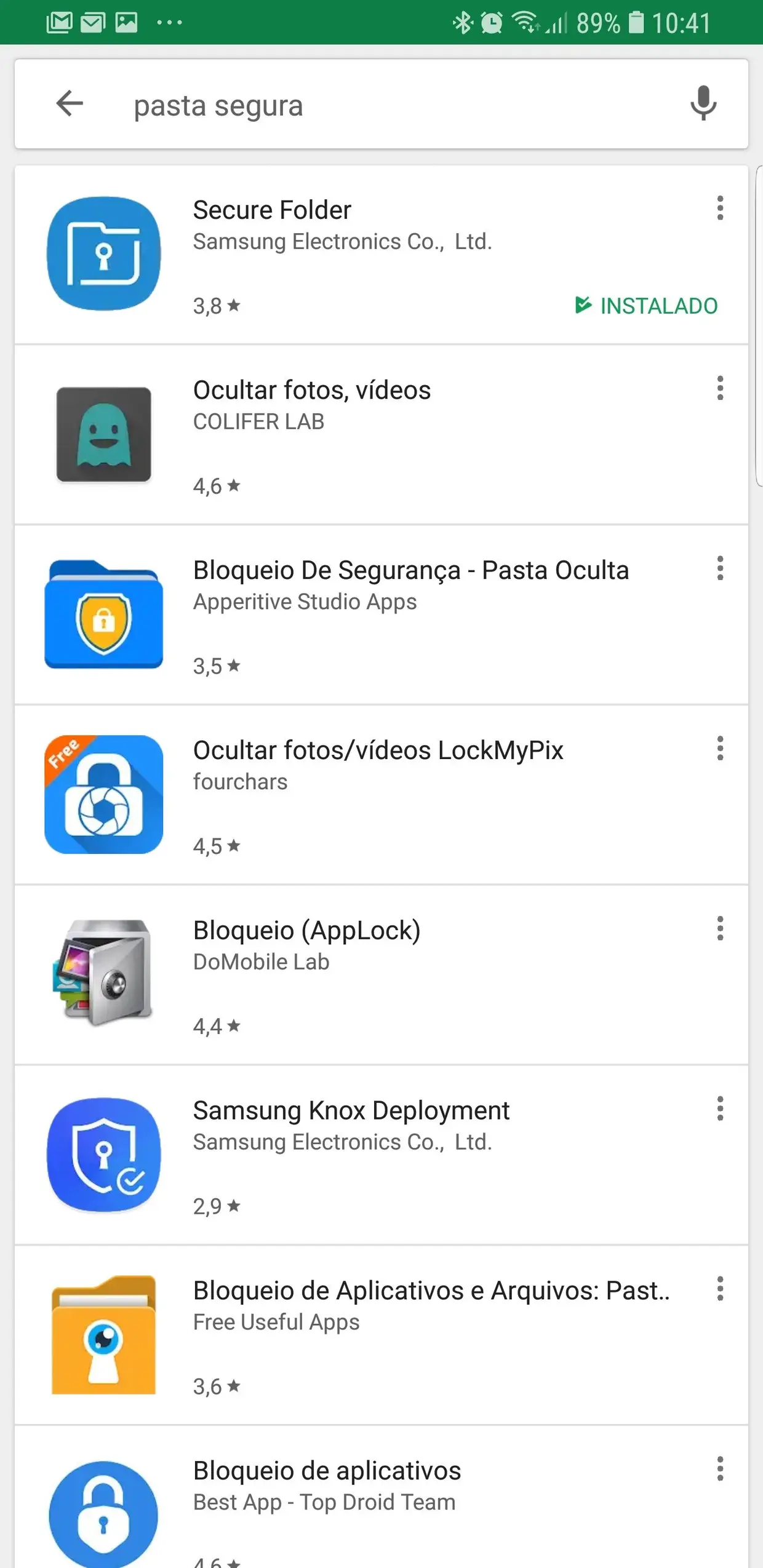 Por fim, crie pastas seguras onde pode guardar fotos, documentos e apps confidenciais. Esta pasta está protegida por uma palavra-passe ou autenticação biométrica. Nos dispositivos Samsung mais atuais esta pasta vem pré-instalada, nos restantes está disponível para download no Google Play. Nos restantes telefones Android instale apps como o Hide Photo, Gallery Vault, File Hide Expert, Vídeo Locker, Smart Lock, entre outros