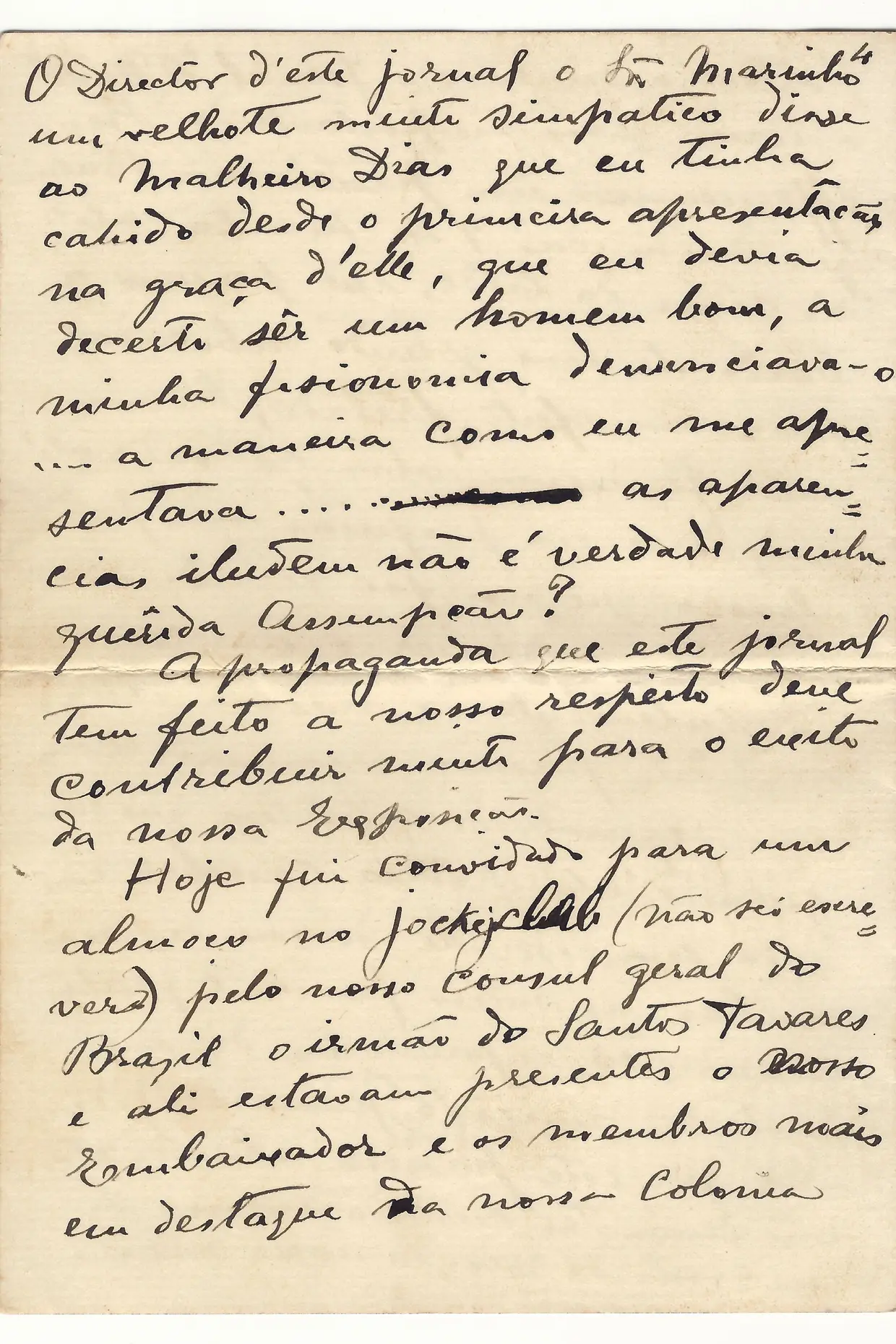 Carta de Alfredo para a mulher: o pintor acredita que a “propaganda” do jornal sobre os dois pintores portugueses vai contribuir para o “êxito” da exposição de pai e filha Roque Gameiro