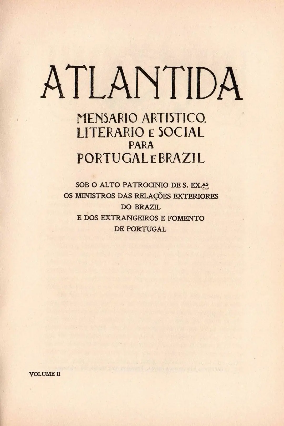Folha de rosto da revista Atlandida, mensário artístico, literário e social para Portugal e Brasil que se publicou entre 1915 e 1920