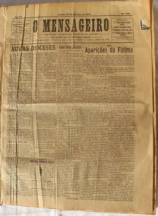 Primeira página do jornal “O Mensageiro”, no dia da viragem da atitude face a Fátima