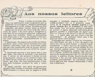 Impressa em papel de melhor qualidade, a revista Illustração Portugueza debatia-se ainda com o aumento do custo do zinco que a Grande Guerra fez subir