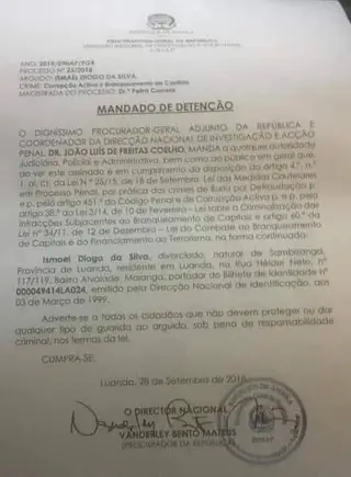 Mandado de detenção de Ismael Diogo da Silva