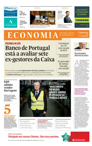 A 1ª página do Expresso Economia