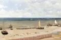 Panorama de uma praia na Holanda com gaivotas