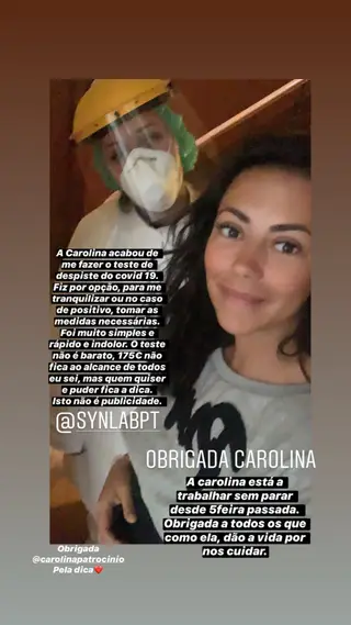 Sofia Ribeiro subemete-se a teste do Covid-19