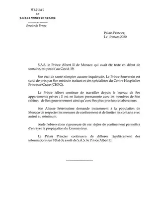 O comunicado emitido pelo Palácio Grimaldi