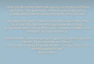 O comunicado publicado por Quimbé para anunciar o fim do seu casamento com Ana Palma