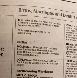 O anúncio publicado pelo casal no jornal The Times