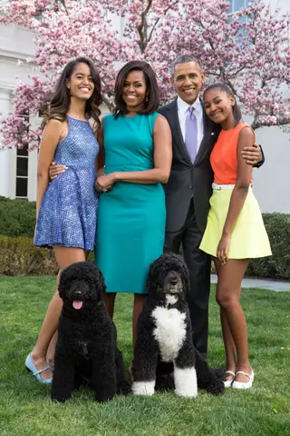 A família Obama com Sunny e Bo