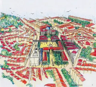 Proposta de 1995, onde estava prevista a criação de uma galeria em frente ao Centro Comercial da Mouraria e o desvio do trânsito por trás deste edifício.