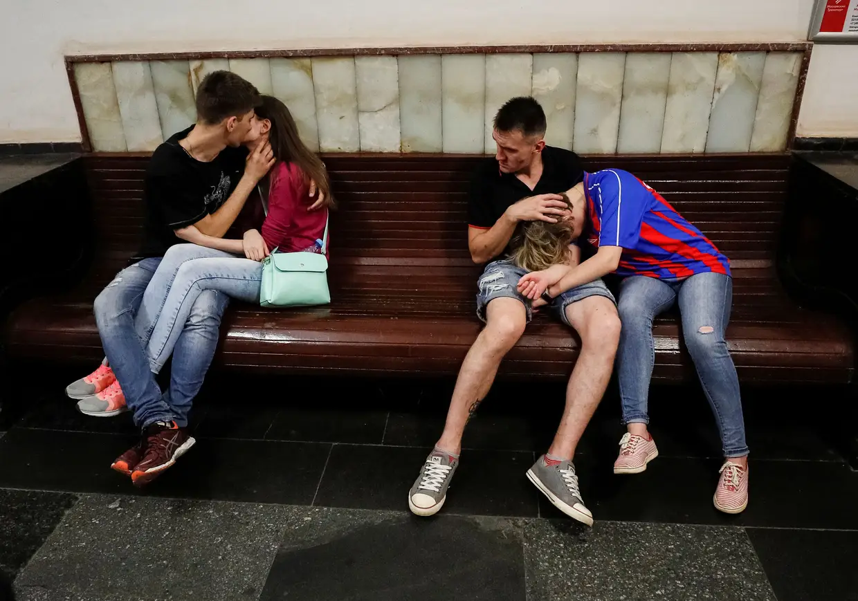 Estação de metro em Moscovo depois de um jogo do Mundial.