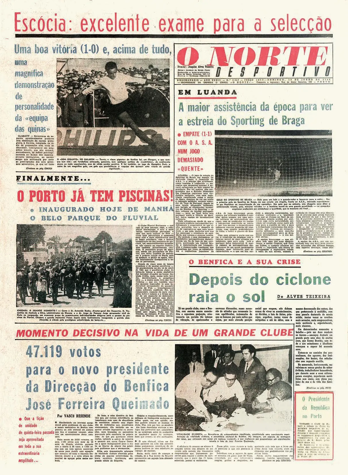 ESTÁGIO PRÉ-MUNDIAL. O Norte Desportivo, 19 de junho de 1966