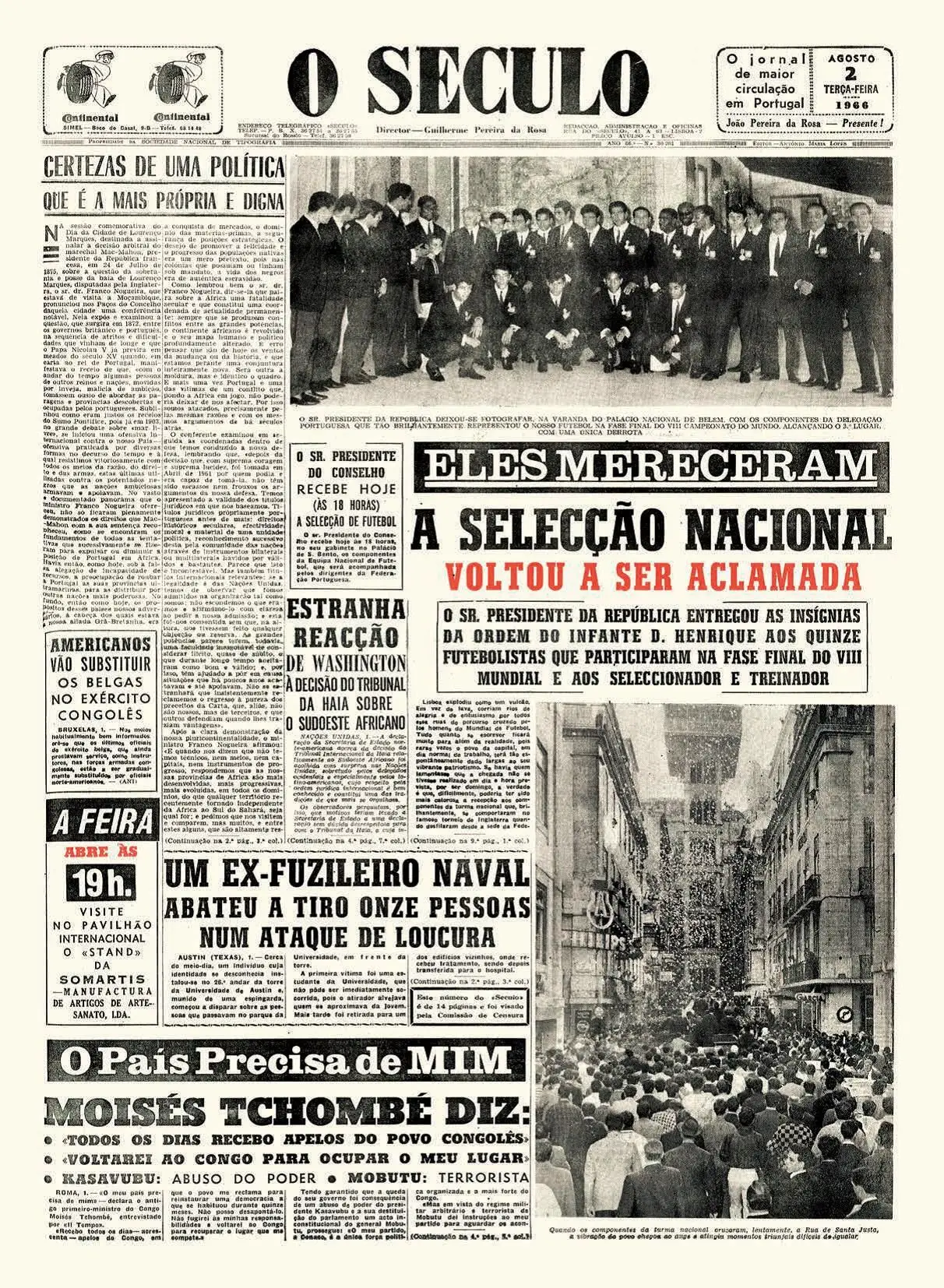REGRESSO APOTEÓTICO. O Século, 2 de agosto de 1966