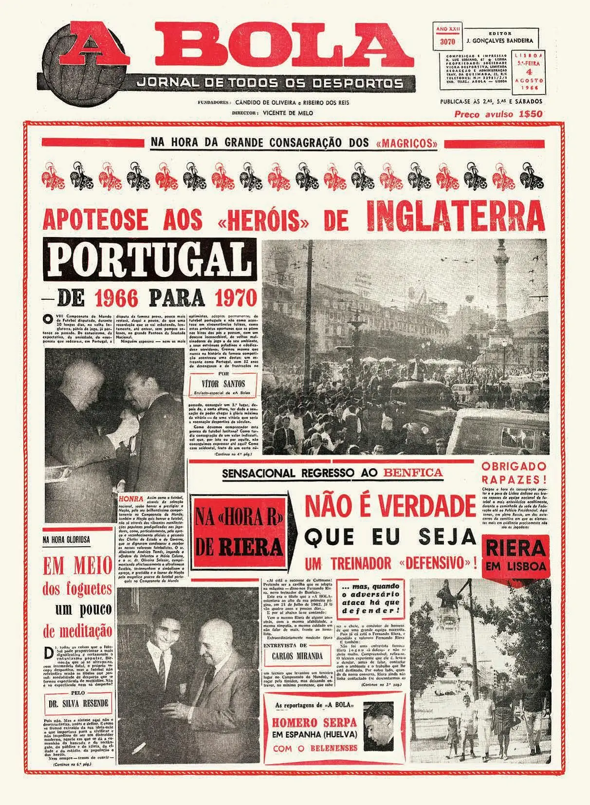 REGRESSO APOTEÓTICO. A Bola, 4 de agosto de 1966