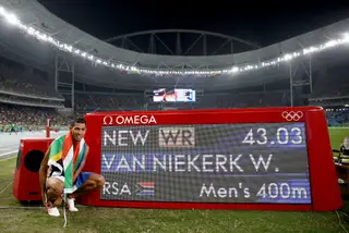 Van Niekerk e o seu recorde do mundo conquistado no Rio de Janeiro.