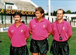 Manuel José ao centro, com os adjuntos do Boavista, em 1993