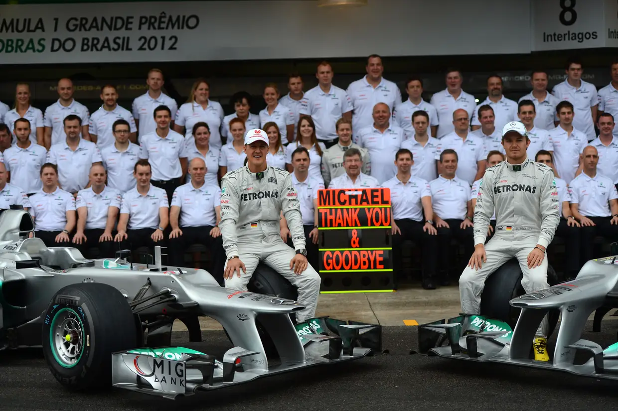 A última vez de verdade aconteceu em novembro de 2012, em Interlagos, no Brasil. Michael Schumacher disse adeus à F1 depois de três temporadas na Mercedes, onde garantiu apenas um pódio e terminou em 9.º, 8.º e 13.º nos Mundiais