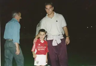 Jorge Ribeiro com um fã seu do Benfica