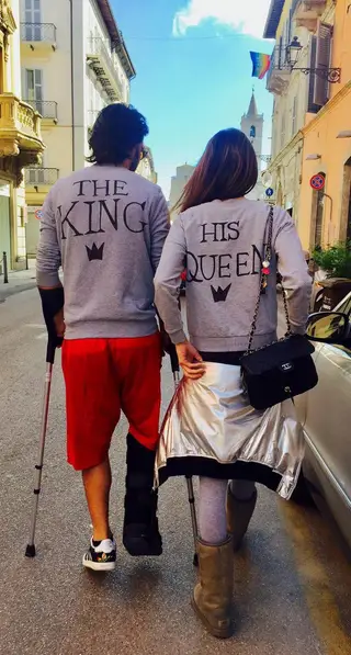 Vasco Faísca com a mulher, no final da carreira, quando estava lesionado com uma rotura total do tendão de Aquiles.