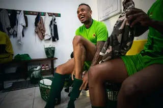 Tiago a equipar-se para mais um treino do Olímpico do Montijo