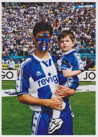 Nélson e o filho Ivan na festa do pentacampeonato do FCP