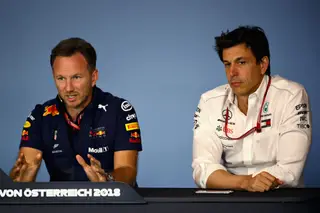 Christian Horner, team principal da Red Bull, com o seu homólogo da Mercedes, Toto Wolff