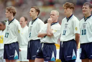 Steve McManaman, Gareth Southgate (atual selecionador), Gascoigne, Anderton e Sheringham