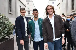 Huracz, Djokovic e Tsitsipas, na apresentação do torneio