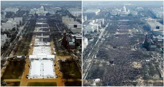 As multidões presentes nas tomadas de posse de Donald Trump (à esquerda) e de Barack Obama (2009), à direita.
