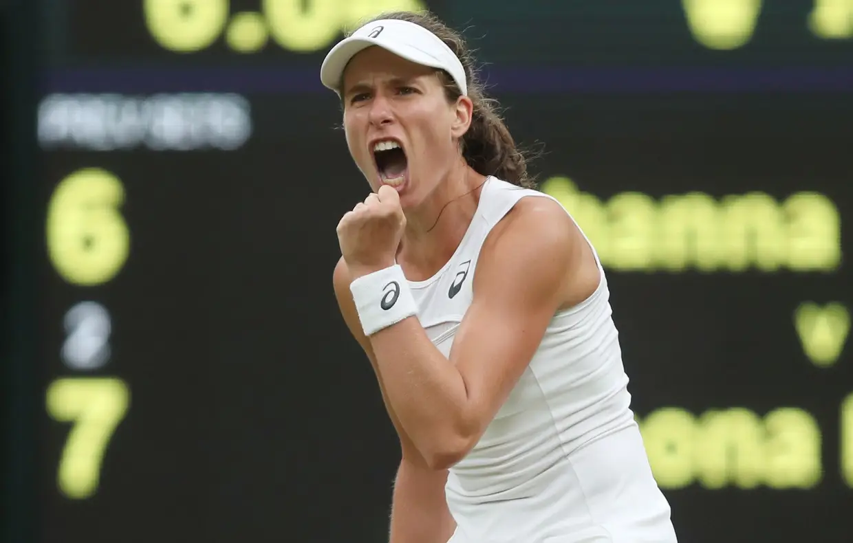 Johanna Konta depois de vencer o segundo set nos quartos de final.