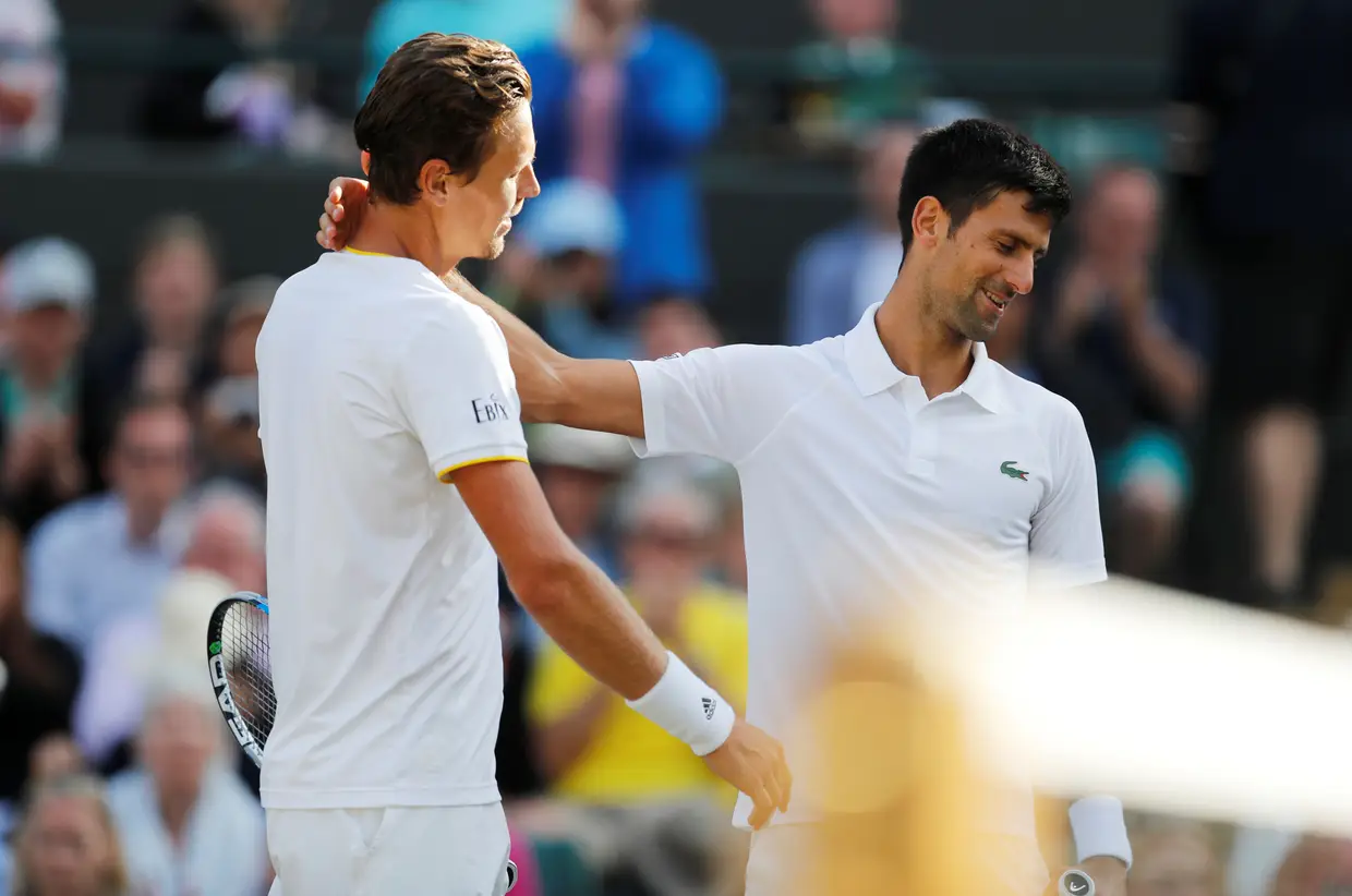 Novak Djokovic e Tomas Berdych, durante os quartos de final.