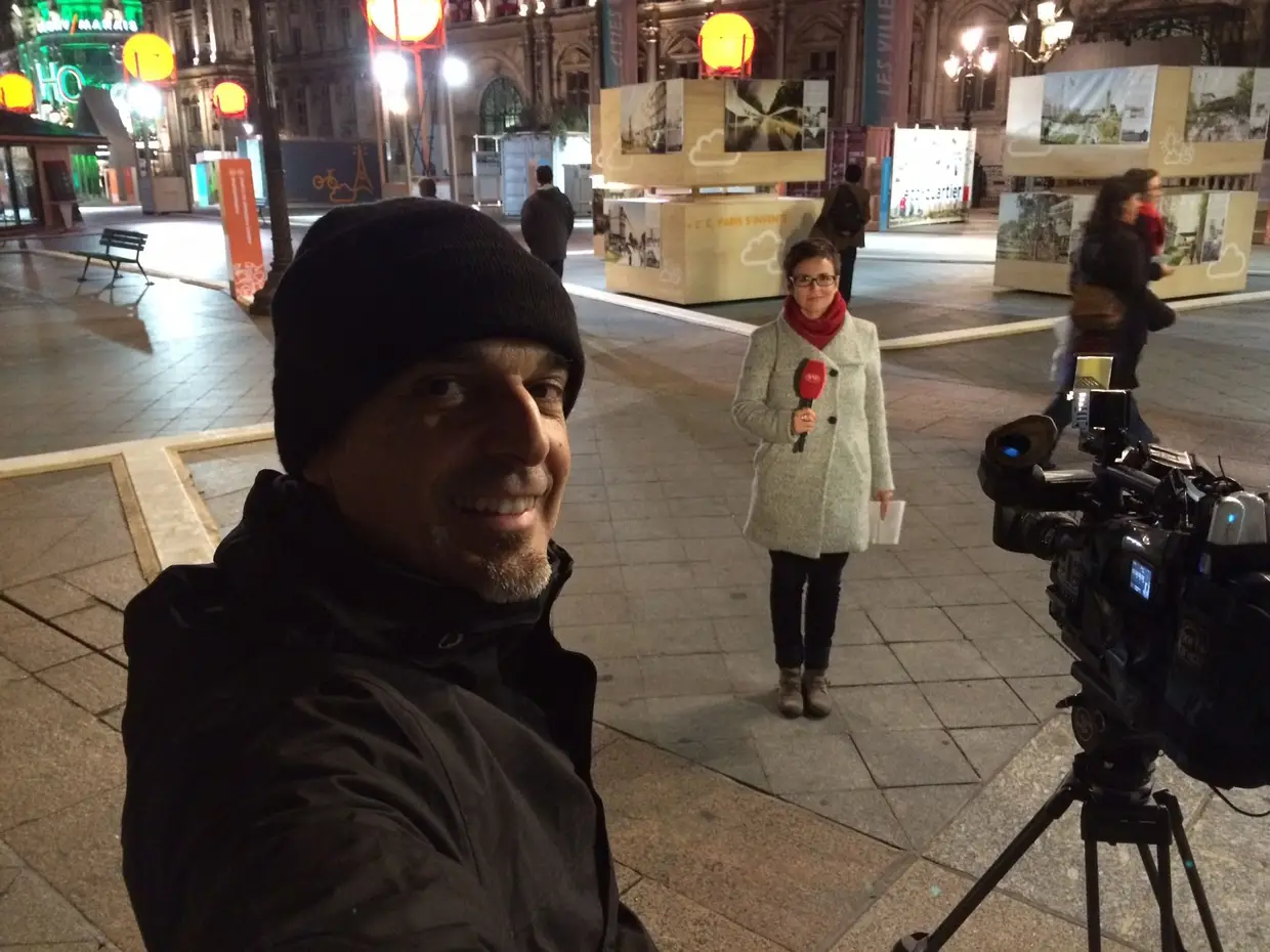 Álvaro Oliveira e Carla Castelo na Cimeira do Clima, em Paris, no ano de 2015. Foto cedida por Carla Castelo.