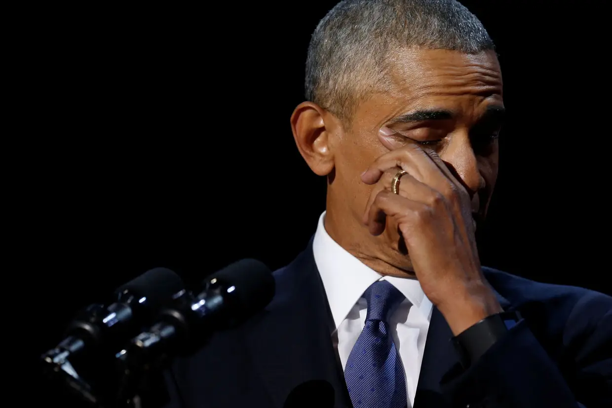 Janeiro - Barack Obama emocionado num discurso de despedida da Presidência dos EUA, em Chicago.